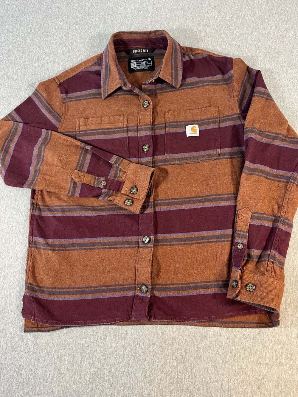 Carhartt Women's Rugged Flex Loose Fit Long Sleeve Striped Flannel Shirt